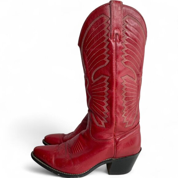 Texas Red Leather Western Cowboy Cowgirl Boots Women's 6.5 M - Picture 8 of 14